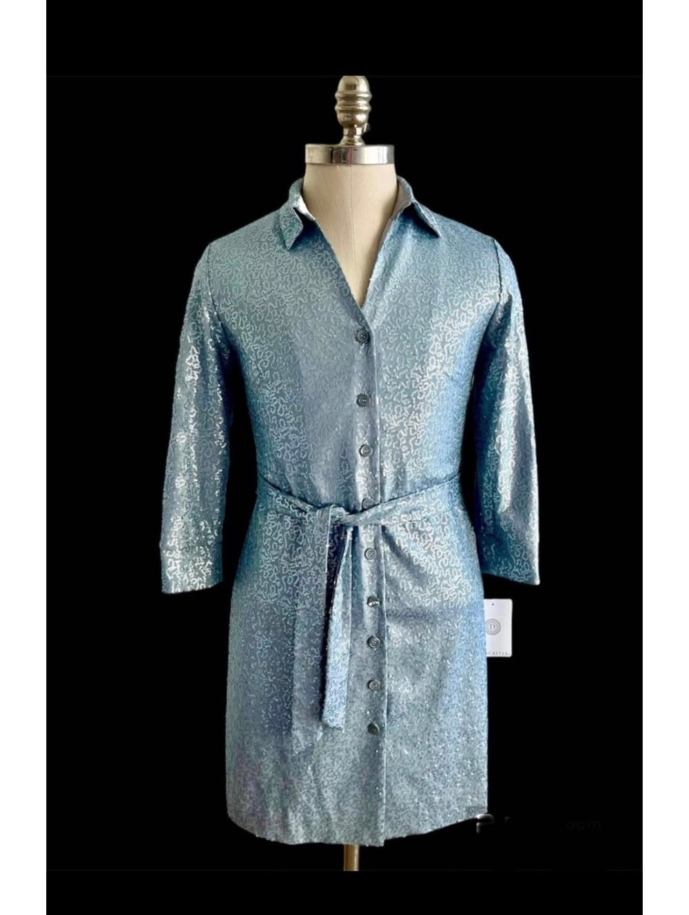 Doncaster Women's Silver Metallic Button-Down Dress with Belt - Size 8M
